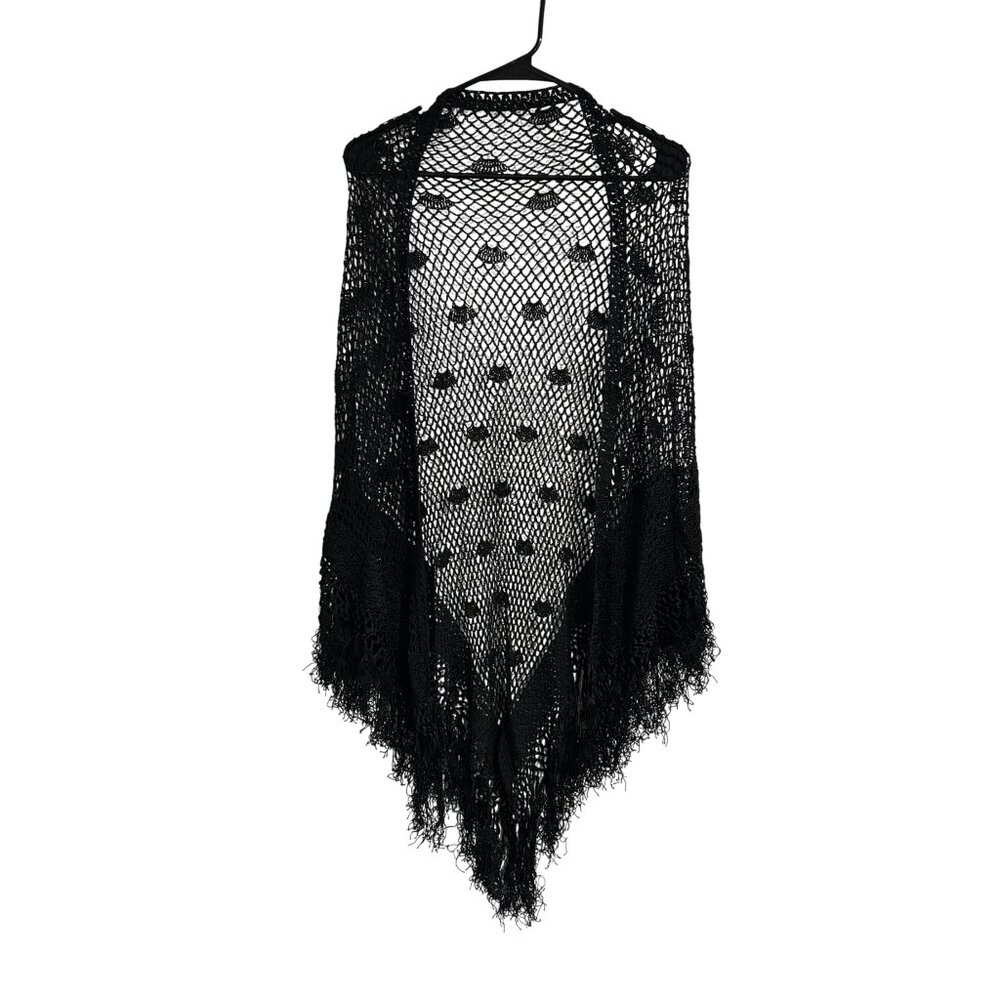 Kroshetta Papillon Vintage Inspired Fringe Fishnet Crocheted Shawl Size Medium